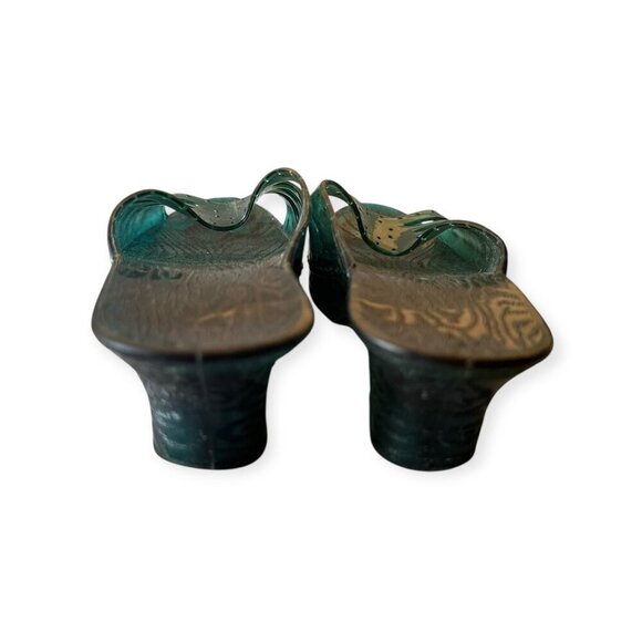 Vintage 60s Jelly Slide Sandals – Size 7, Green Plastic Wedge Heels made in USA - Picture 5 of 15